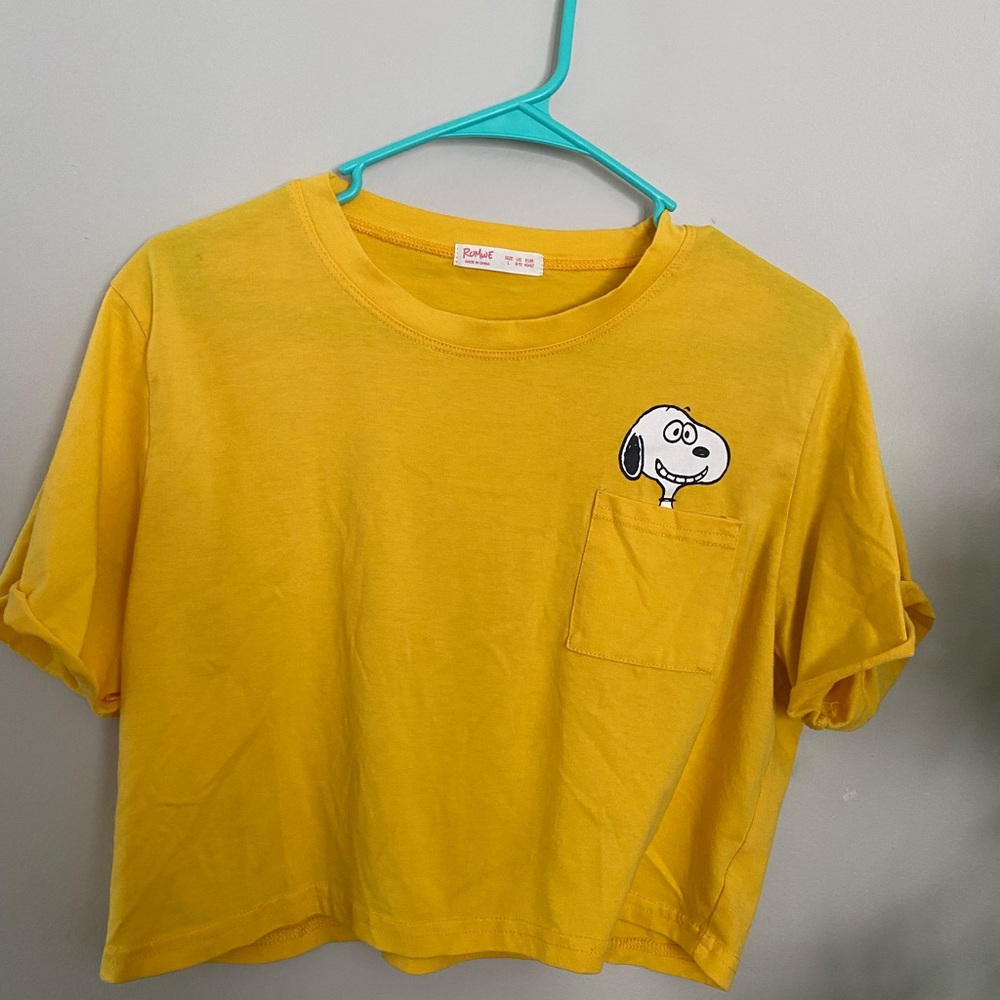 Snoopy Vibrant Yellow Crew Neck Cropped T-Shirt